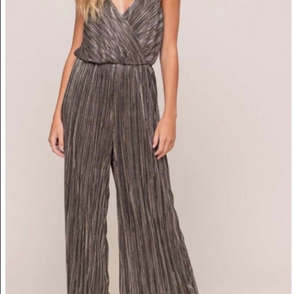 Lush Metallic Jumpsuit Wide Leg Trouser Silver Gold Gunmetal Dressy Size Small - Picture 4 of 12